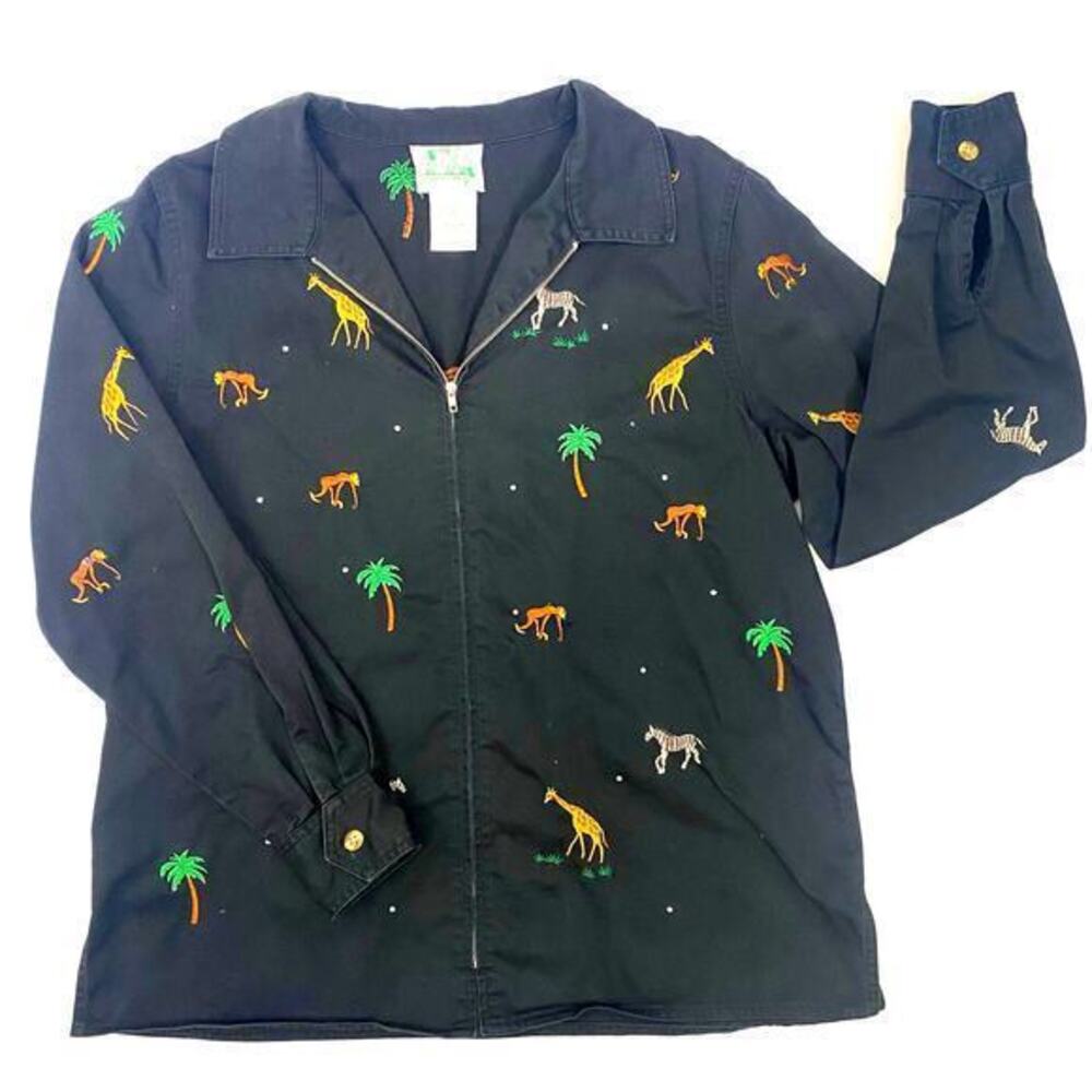 Vtg 90s Quacker Factory Jacket Womens M Safari Animals Kitsch Grannycore Quirky